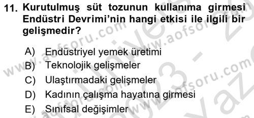 Gastronomi Tarihi Dersi 2023 - 2024 Yılı Yaz Okulu Sınav Soruları 11. Soru