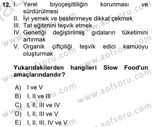 Gastronomi Tarihi Dersi 2023 - 2024 Yılı Yaz Okulu Sınav Soruları 12. Soru