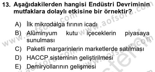 Gastronomi Tarihi Dersi 2023 - 2024 Yılı Yaz Okulu Sınav Soruları 13. Soru