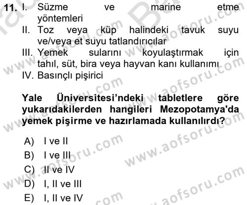 Gastronomi Tarihi Dersi 2024 - 2025 Yılı (Vize) Ara Sınav Soruları 11. Soru