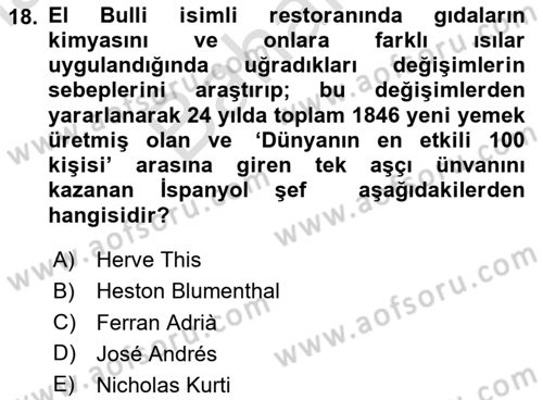 Gastronomi Tarihi Dersi 2024 - 2025 Yılı (Final) Dönem Sonu Sınav Soruları 18. Soru