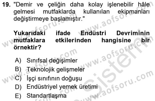 Gastronomi Tarihi Dersi Dönem Sonu Sınavı Deneme Sınav Soruları 19. Soru