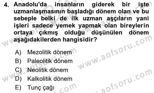 Gastronomi Tarihi Dersi Dönem Sonu Sınavı Deneme Sınav Soruları 4. Soru