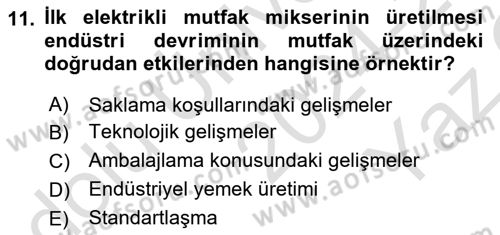 Gastronomi Tarihi Dersi 2024 - 2025 Yılı Yaz Okulu Sınav Soruları 11. Soru
