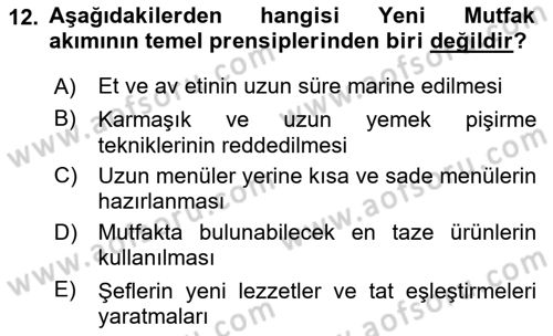 Gastronomi Tarihi Dersi 2024 - 2025 Yılı Yaz Okulu Sınav Soruları 12. Soru