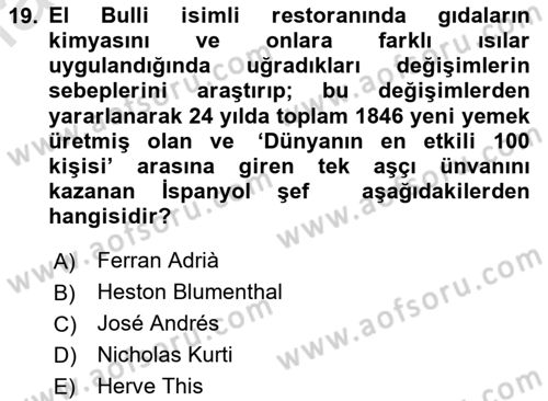 Gastronomi Tarihi Dersi 2024 - 2025 Yılı Yaz Okulu Sınav Soruları 19. Soru