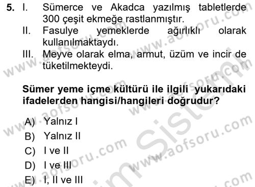 Gastronomi Tarihi Dersi 2024 - 2025 Yılı Yaz Okulu Sınav Soruları 5. Soru