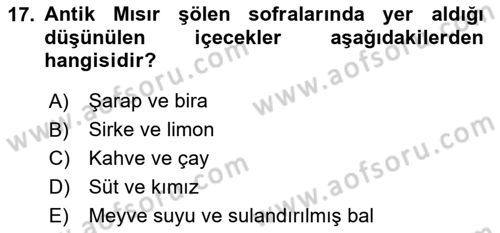 Gastronomi Tarihi Dersi 2025 - 2026 Yılı (Vize) Ara Sınav Soruları 17. Soru