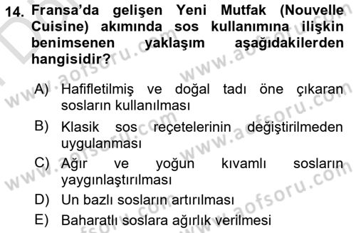 Gastronomi Tarihi Dersi 2025 - 2026 Yılı (Final) Dönem Sonu Sınav Soruları 14. Soru