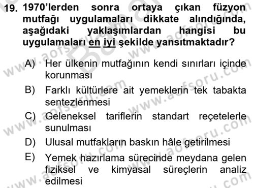 Gastronomi Tarihi Dersi 2025 - 2026 Yılı (Final) Dönem Sonu Sınav Soruları 19. Soru