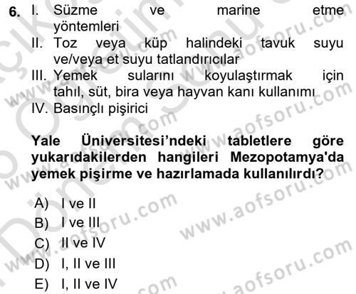 Gastronomi Tarihi Dersi 2025 - 2026 Yılı (Final) Dönem Sonu Sınav Soruları 6. Soru