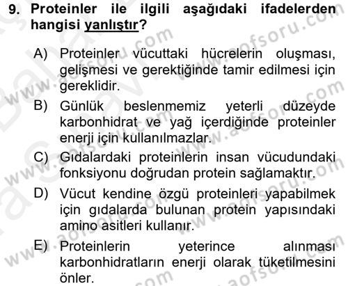 Beslenmenin Temel İlkeleri Dersi 2015 - 2016 Yılı (Vize) Ara Sınav Soruları 9. Soru