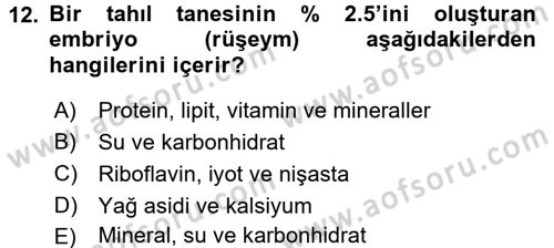 Beslenmenin Temel İlkeleri Dersi 2015 - 2016 Yılı (Final) Dönem Sonu Sınav Soruları 12. Soru