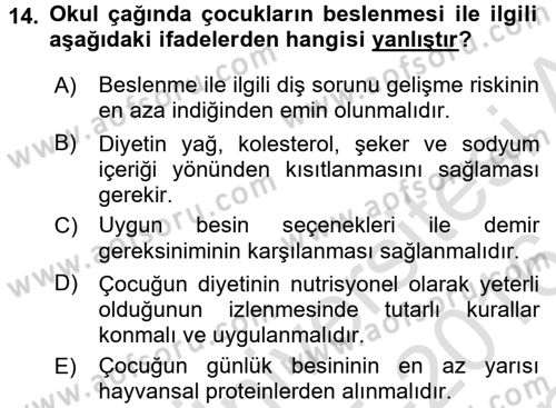 Beslenmenin Temel İlkeleri Dersi 2015 - 2016 Yılı (Final) Dönem Sonu Sınav Soruları 14. Soru