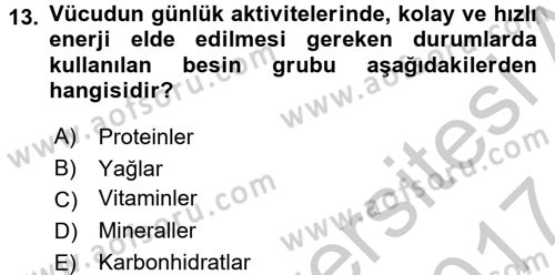 Beslenmenin Temel İlkeleri Dersi 2016 - 2017 Yılı (Vize) Ara Sınav Soruları 13. Soru
