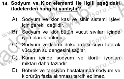 Beslenmenin Temel İlkeleri Dersi 2016 - 2017 Yılı (Vize) Ara Sınav Soruları 14. Soru
