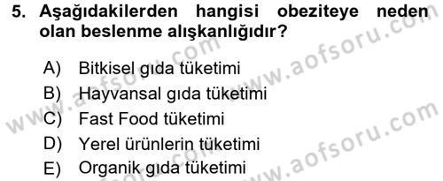 Beslenmenin Temel İlkeleri Dersi 2016 - 2017 Yılı (Vize) Ara Sınav Soruları 5. Soru