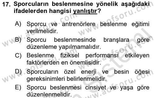 Beslenmenin Temel İlkeleri Dersi 2016 - 2017 Yılı (Final) Dönem Sonu Sınav Soruları 17. Soru