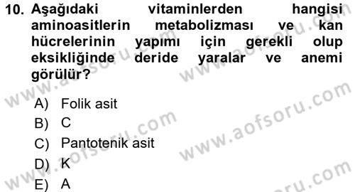 Beslenmenin Temel İlkeleri Dersi 2017 - 2018 Yılı 3 Ders Sınav Soruları 10. Soru