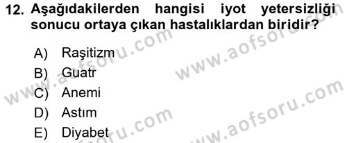 Beslenmenin Temel İlkeleri Dersi 2017 - 2018 Yılı 3 Ders Sınav Soruları 12. Soru