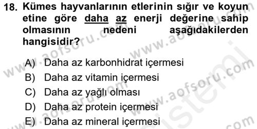 Beslenmenin Temel İlkeleri Dersi 2017 - 2018 Yılı 3 Ders Sınav Soruları 18. Soru