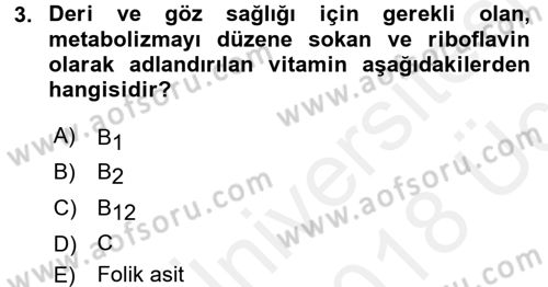 Beslenmenin Temel İlkeleri Dersi 2017 - 2018 Yılı 3 Ders Sınav Soruları 3. Soru