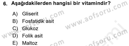 Beslenmenin Temel İlkeleri Dersi 2017 - 2018 Yılı 3 Ders Sınav Soruları 6. Soru
