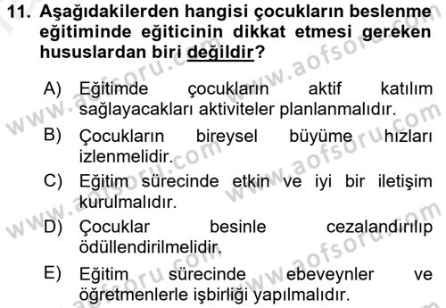 Beslenmenin Temel İlkeleri Dersi 2017 - 2018 Yılı (Final) Dönem Sonu Sınav Soruları 11. Soru