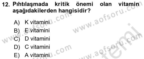 Beslenmenin Temel İlkeleri Dersi 2018 - 2019 Yılı 3 Ders Sınav Soruları 12. Soru