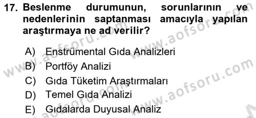 Beslenmenin Temel İlkeleri Dersi 2018 - 2019 Yılı 3 Ders Sınav Soruları 17. Soru