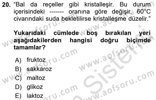 Beslenmenin Temel İlkeleri Dersi 2018 - 2019 Yılı 3 Ders Sınav Soruları 20. Soru