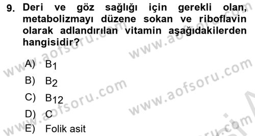 Beslenmenin Temel İlkeleri Dersi 2018 - 2019 Yılı 3 Ders Sınav Soruları 9. Soru