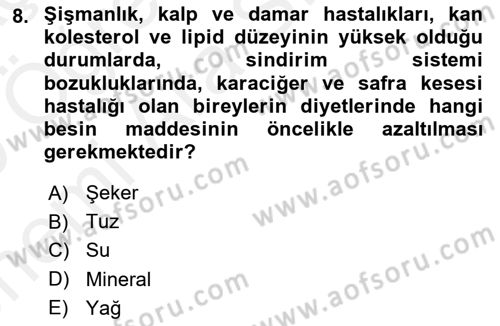 Beslenmenin Temel İlkeleri Dersi 2018 - 2019 Yılı (Vize) Ara Sınav Soruları 8. Soru