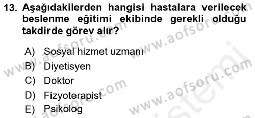 Beslenmenin Temel İlkeleri Dersi 2018 - 2019 Yılı (Final) Dönem Sonu Sınav Soruları 13. Soru