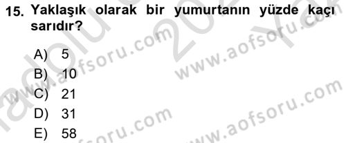 Beslenmenin Temel İlkeleri Dersi 2020 - 2021 Yılı Yaz Okulu Sınav Soruları 15. Soru