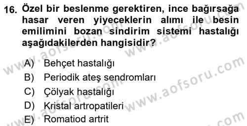 Beslenmenin Temel İlkeleri Dersi 2020 - 2021 Yılı Yaz Okulu Sınav Soruları 16. Soru