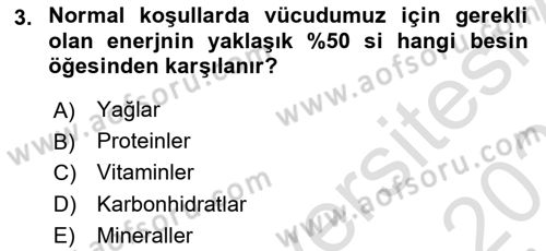 Beslenmenin Temel İlkeleri Dersi 2020 - 2021 Yılı Yaz Okulu Sınav Soruları 3. Soru