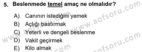 Beslenmenin Temel İlkeleri Dersi 2020 - 2021 Yılı Yaz Okulu Sınav Soruları 5. Soru