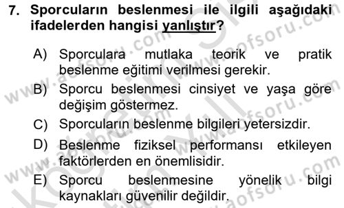 Beslenmenin Temel İlkeleri Dersi 2020 - 2021 Yılı Yaz Okulu Sınav Soruları 7. Soru