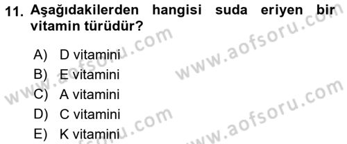 Beslenmenin Temel İlkeleri Dersi 2021 - 2022 Yılı (Vize) Ara Sınav Soruları 11. Soru