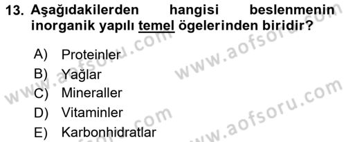 Beslenmenin Temel İlkeleri Dersi 2021 - 2022 Yılı (Vize) Ara Sınav Soruları 13. Soru
