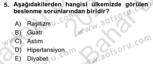 Beslenmenin Temel İlkeleri Dersi 2021 - 2022 Yılı (Vize) Ara Sınav Soruları 5. Soru