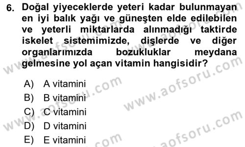 Beslenmenin Temel İlkeleri Dersi 2021 - 2022 Yılı (Vize) Ara Sınav Soruları 6. Soru
