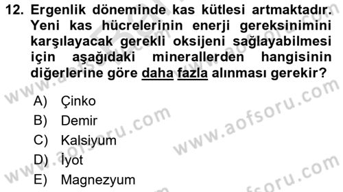 Beslenmenin Temel İlkeleri Dersi 2021 - 2022 Yılı (Final) Dönem Sonu Sınav Soruları 12. Soru
