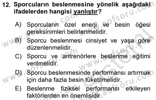 Beslenmenin Temel İlkeleri Dersi 2021 - 2022 Yılı Yaz Okulu Sınav Soruları 12. Soru