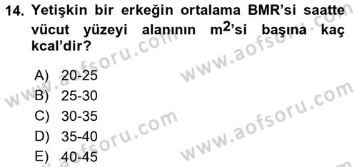 Beslenmenin Temel İlkeleri Dersi 2021 - 2022 Yılı Yaz Okulu Sınav Soruları 14. Soru