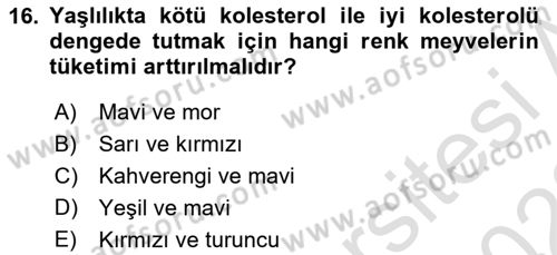 Beslenmenin Temel İlkeleri Dersi 2021 - 2022 Yılı Yaz Okulu Sınav Soruları 16. Soru