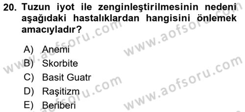 Beslenmenin Temel İlkeleri Dersi 2021 - 2022 Yılı Yaz Okulu Sınav Soruları 20. Soru