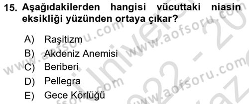 Beslenmenin Temel İlkeleri Dersi 2022 - 2023 Yılı Yaz Okulu Sınav Soruları 15. Soru