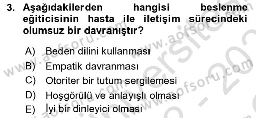 Beslenmenin Temel İlkeleri Dersi 2022 - 2023 Yılı Yaz Okulu Sınav Soruları 3. Soru